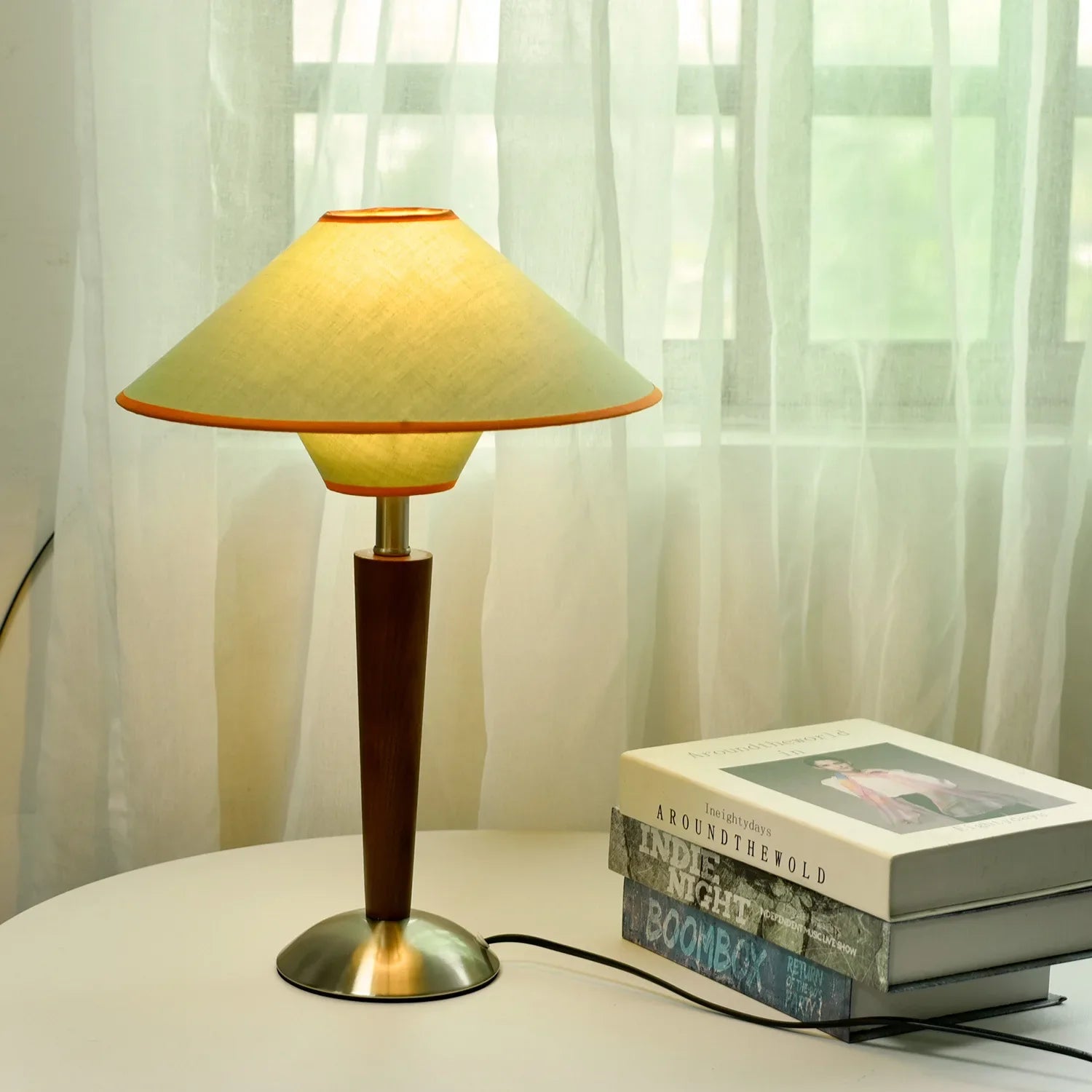 Afralia™ Wood Bracket Desk Lamp with Fabric Lampshade