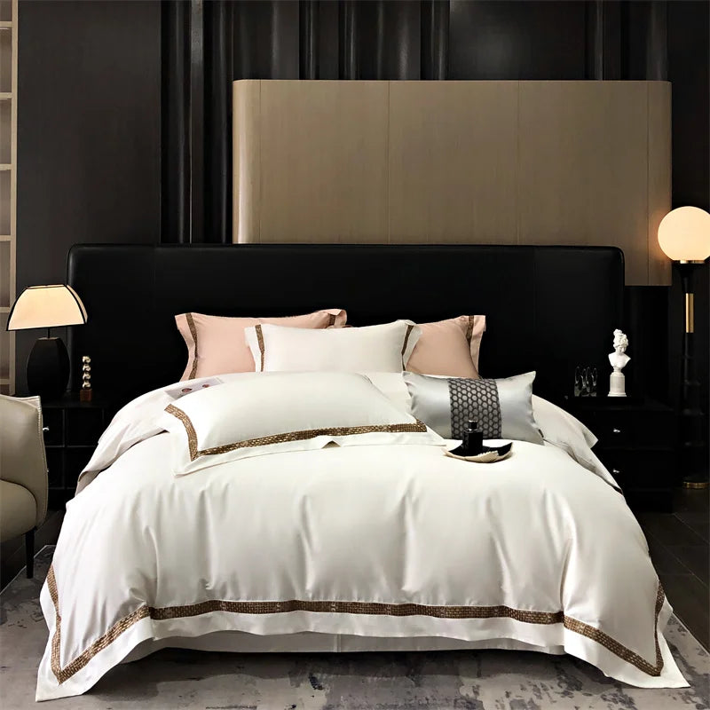 Afralia™ Luxury Embroidery Cotton Bedding Set with Duvet Cover, Sheet, and Pillowcases
