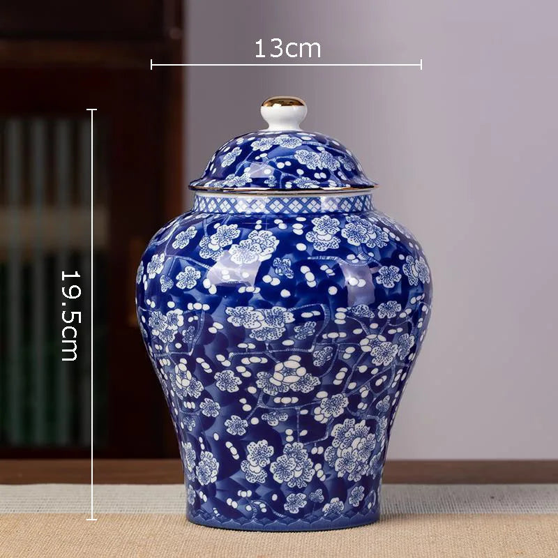 Afralia™ Blue White Porcelain Tea Canister Organizer Box Coffee Container Caddy Jar
