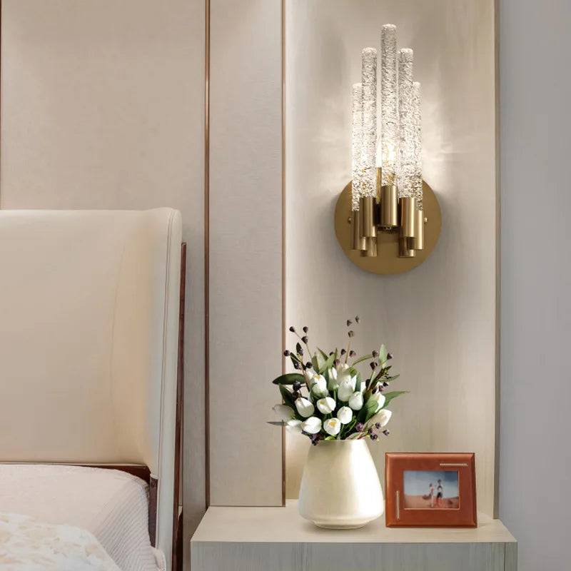 Afralia™ Gold Metal Glass Wall Sconce, Elegant E14 Bulb Foyer Bedroom Dining Room Lamp