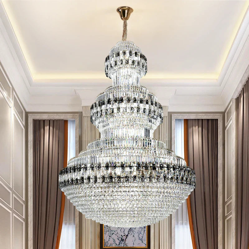 Afralia™ Crystal Chandelier Luxury Duplex Building Hollow Luxury Lamp