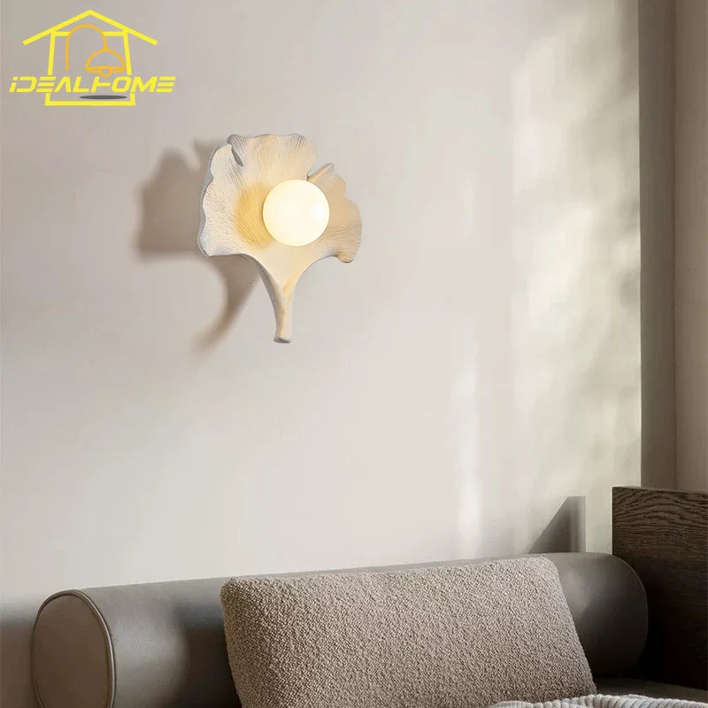 Afralia™ Ginkgo Biloba Resin Wall Lamp LED Art Decor for Bedroom & Living Room