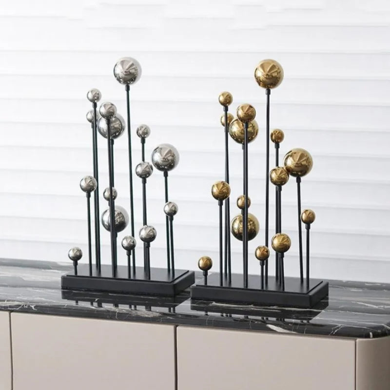 Afralia™ Geometric Golden Ball Ornaments - Abstract Metal Decorations