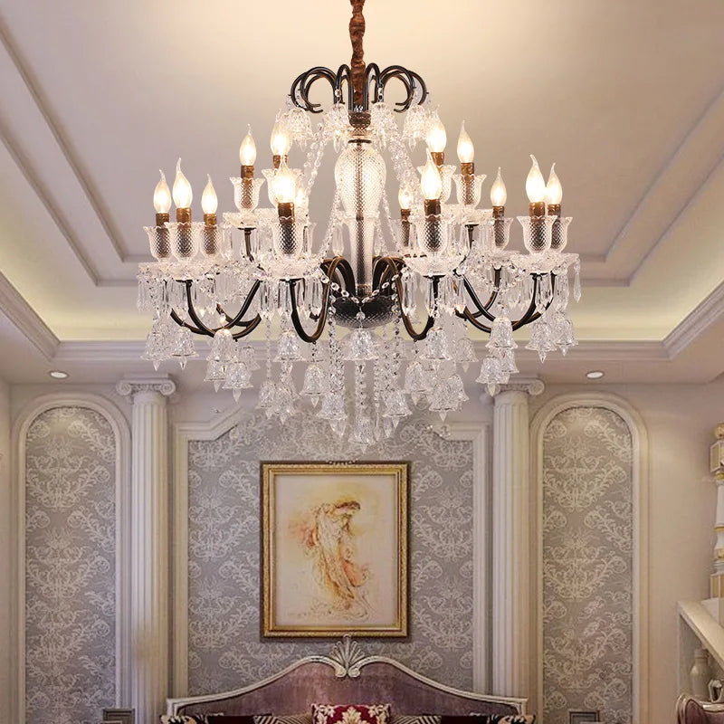 Afralia™ Black Gold Crystal Chandelier Pendant Light for Elegant Living Spaces