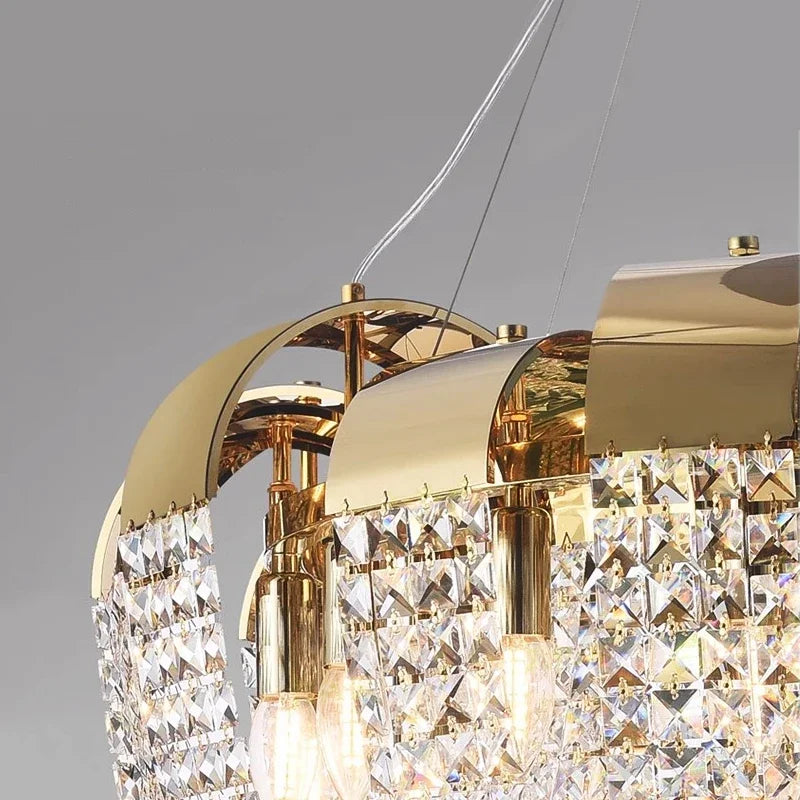 Afralia™ Modern Gold Crystal Chandelier LED Light Fixture Luxury Living Room Decor
