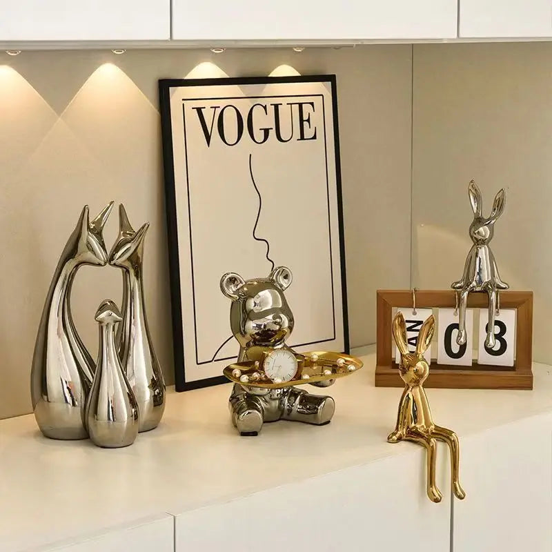 Afralia™ Gold Rabbit Ceramic Ornaments for Home & Office Decor