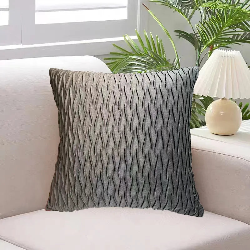 Afralia™ Velvet Striped Pleated Square Pillowcase