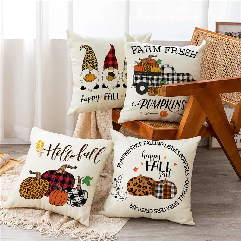 Afralia™ Thanksgiving Pumpkin Pillow Cover, Hello Autumn Decorative Cotton Linen Cushion Case