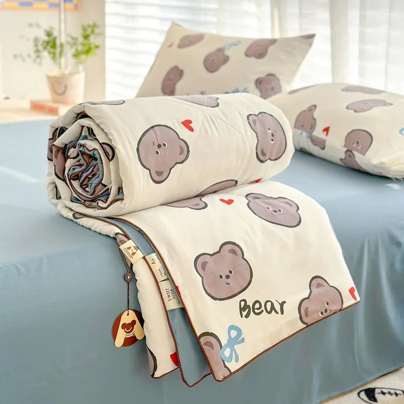 Afralia™ Cartoon Summer Blanket, Pure Cotton Soybean Fiber, Student Single Double Bed