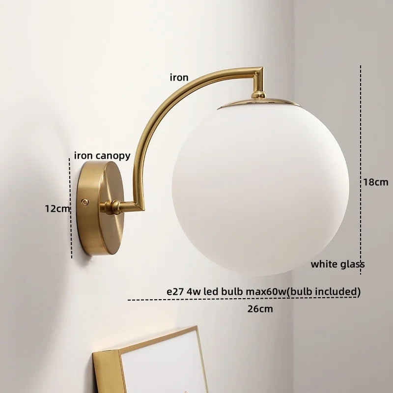 Afralia™ LED Glass Iron Wall Light with Pull Chain Switch for Corridor Living Room Bedroom