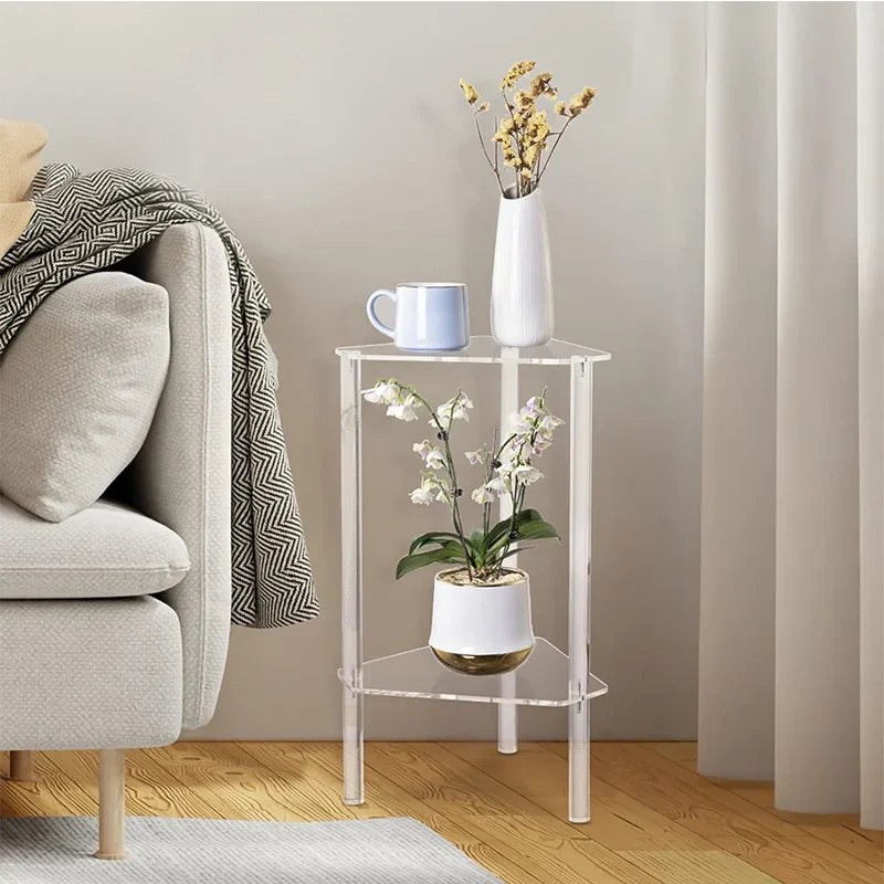 Afralia™ Clear Acrylic Corner End Table for Small Spaces, Modern Small Accent Table for Living Room