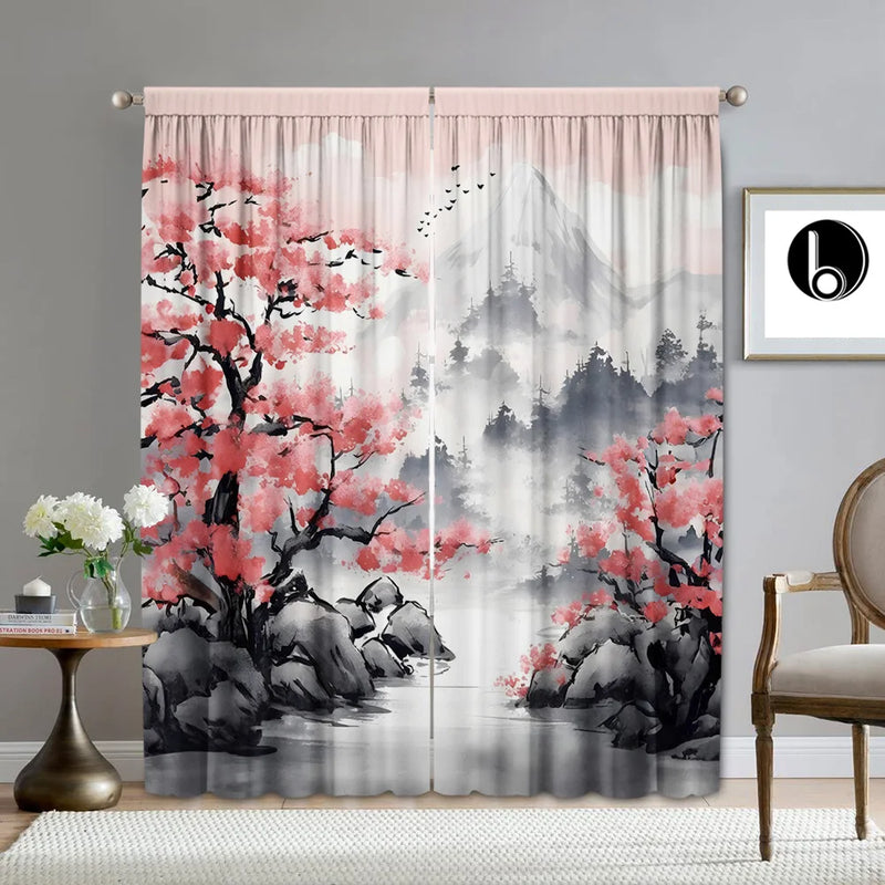 Afralia™ Snow Seeking Plum Blossom Curtains: Kitchen, Living Room, Balcony Curtains With Pole Bag