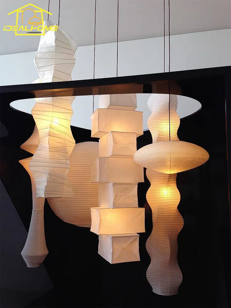 Afralia™ Wabi-sabi Rice Paper Pendant Lights LED E27 Home Decor Staircase Villa Study