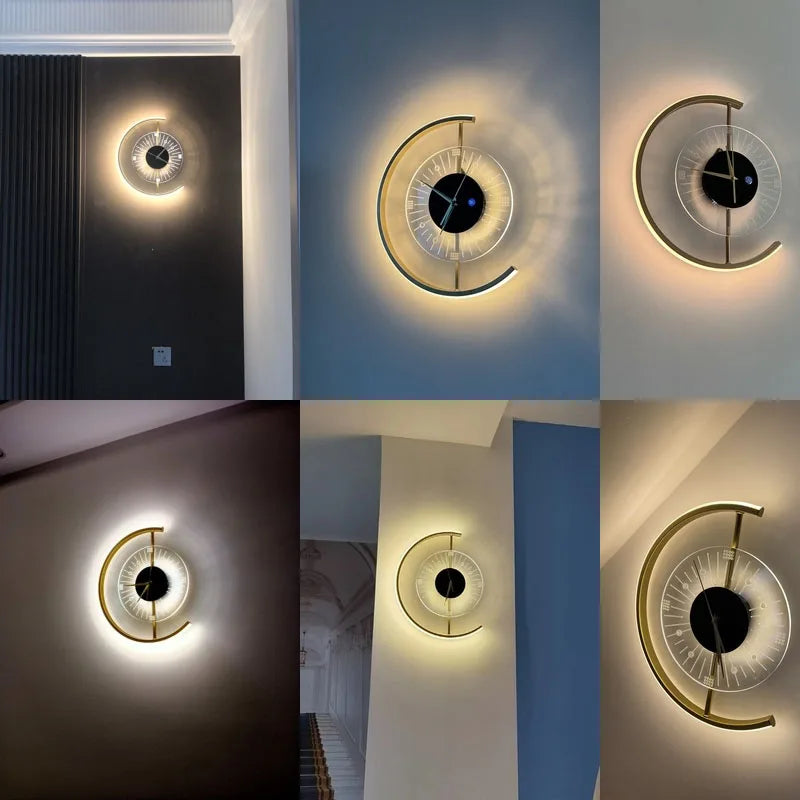 Afralia™ Modern LED Wall Lamps Luster Clock Shape for Home Entrance Bedroom Living Room