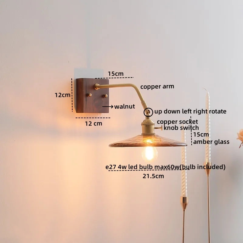 Afralia™ Amber Glass LED Wall Sconce Pull Chain Switch.