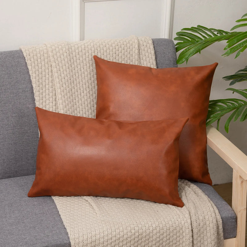 Brown Faux Leather Cushion Cover 45x45cm for Home Decor - Afralia™