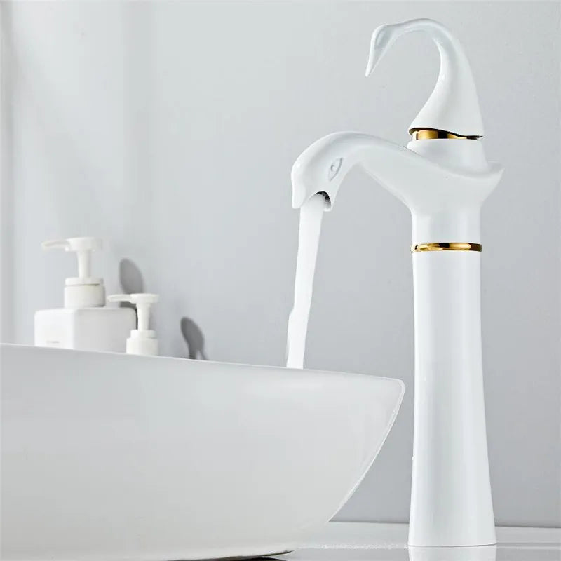 Afralia™ Swan Gold White Tall Basin Faucet: Brass Black Bathroom Mixer Tap