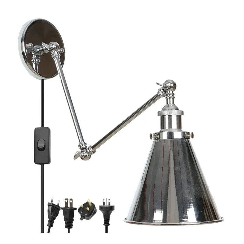 Afralia™ Swing Arm LED Wall Light | Vintage Industrial Bedside Lamp