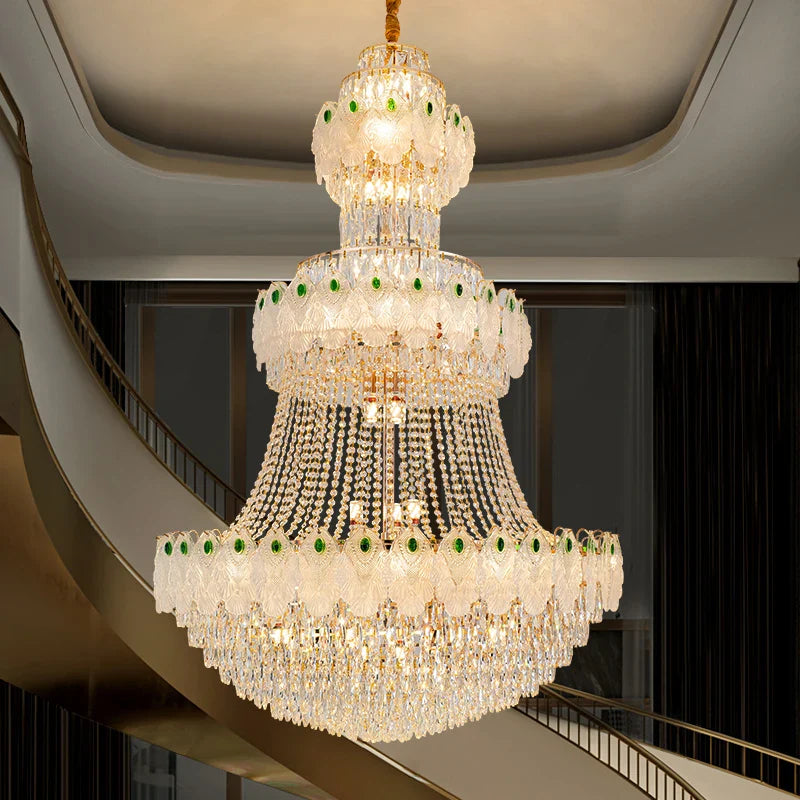 Afralia™ Luxury Crystal Duplex Chandelier for Living Room Stairwell - Zhongshan Lamp