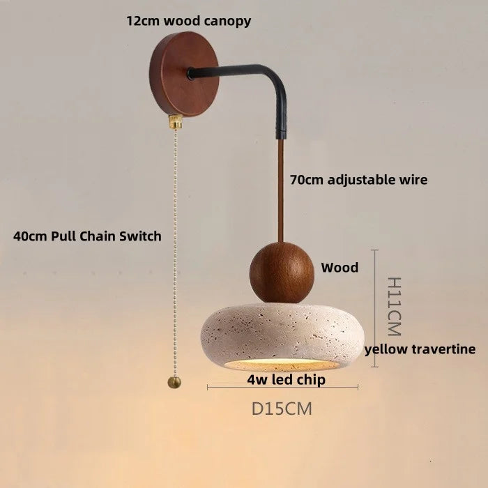 Afralia™ Nordic LED Wood Wall Sconce Yellow Travertine Bedside Lamp for Modern Home