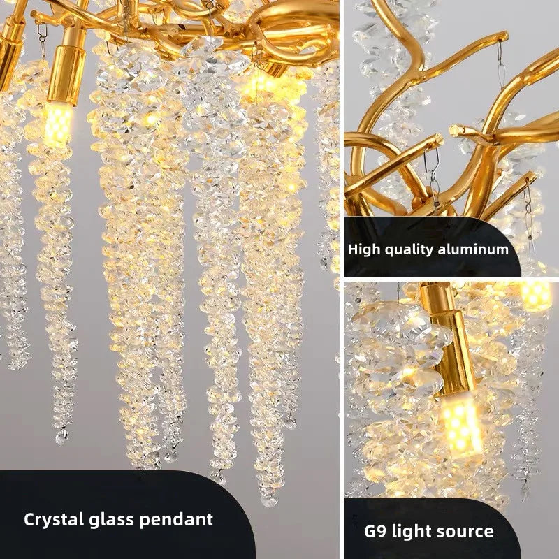 Afralia™ Gold Crystal Chandelier: Modern Luxury Hanging Branches, for Dining Kitchen Living Bedroom