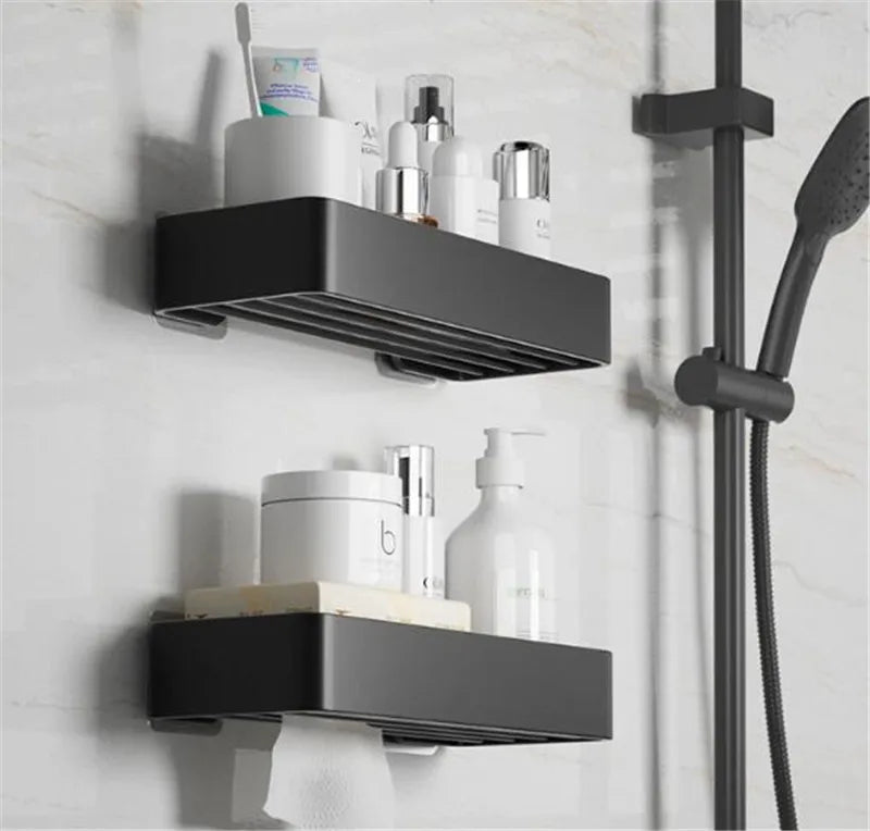 Afralia™ Black Aluminum Corner Bathroom Kitchen Storage Shelf