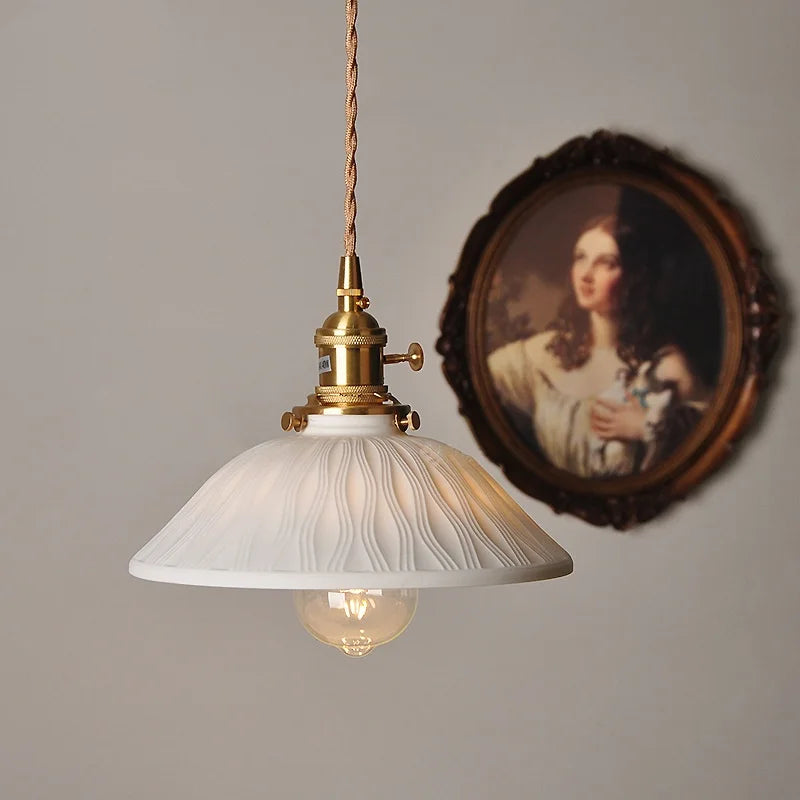 Afralia™ Copper Ceramic LED Pendant Lights Walnut Wood Hang Lamp