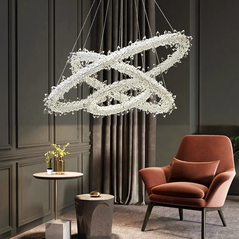 Afralia™ Crystal Flower LED Chandelier: Modern Luxury Round Ring Pendant Light for Dining & Living Room