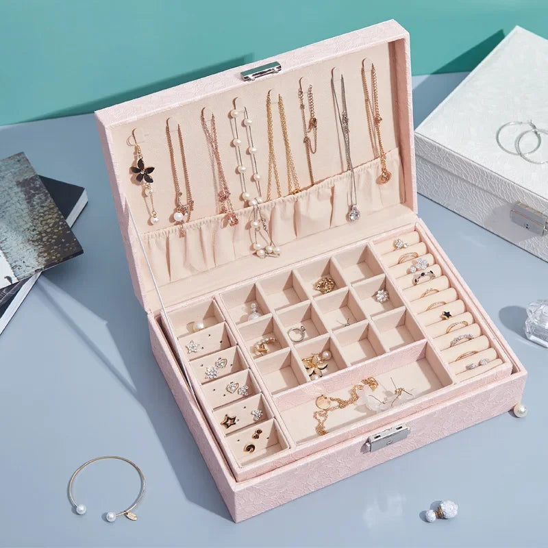 Afralia™ Leather Jewelry Storage Box Necklace Bracelet Ring Organizer