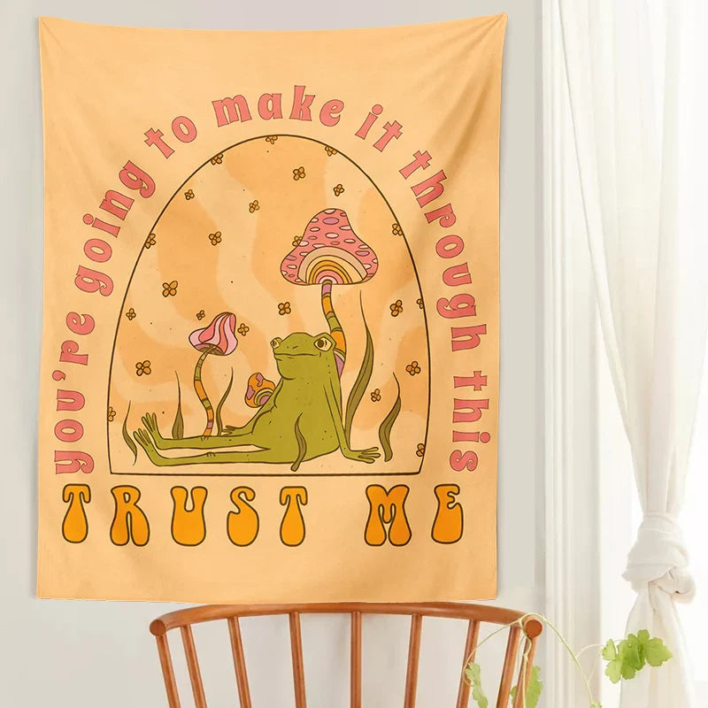 Afralia™ Mushroom Frog Tapestry Wall Hanging for Bohemian Home Decor and Dorm Room Style