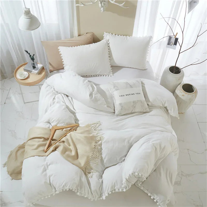 Luxury Furball Tassel Duvet Cover Set by Afralia™ - King Queen Twin Full Size Bedding