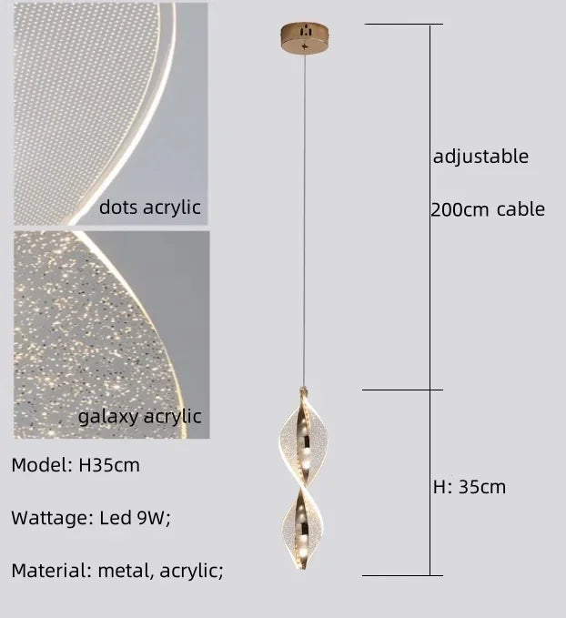 Afralia™ Spiral Gold LED Chandelier Acrylic Pendant Lights for Modern Bedside Stairs