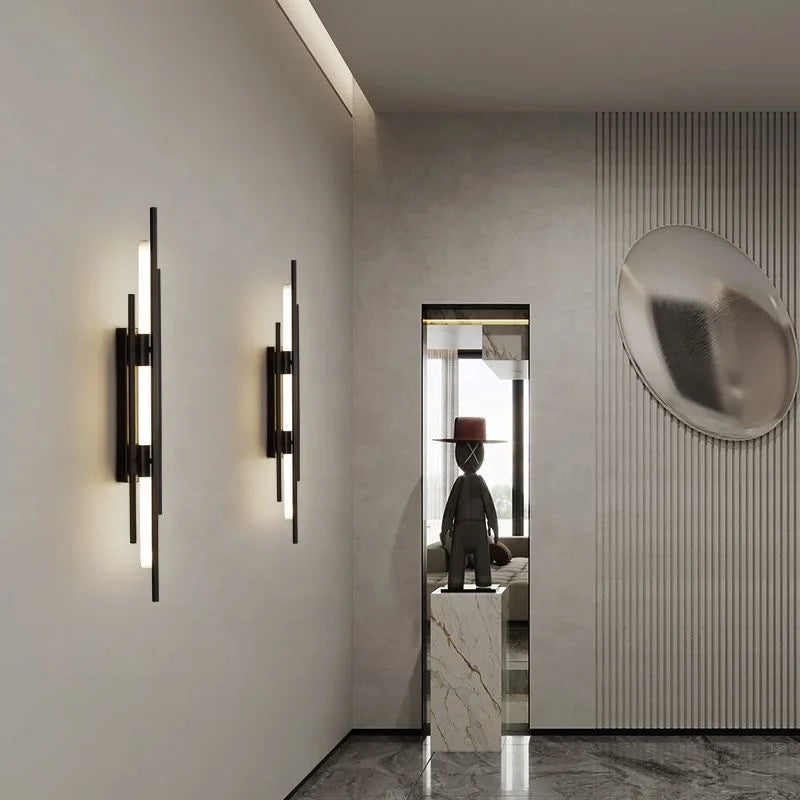 Afralia™ Minimalist LED Wall Sconce Light - Brass Gold Black Long Strip Wall Lamp