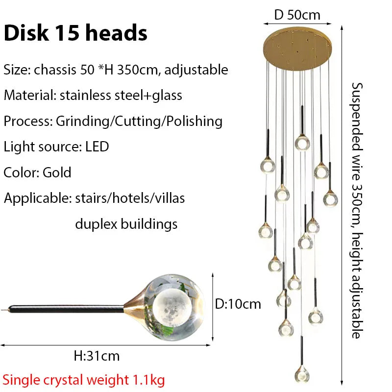 Afralia™ Gold Crystal Raindrop Chandelier for Staircase Foyer
