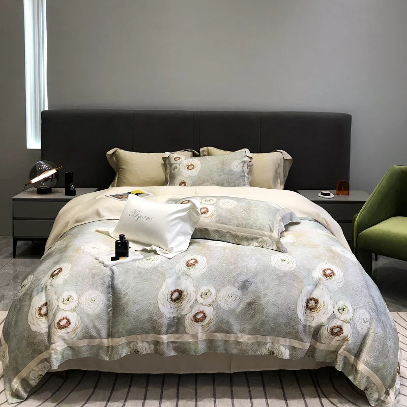 Afralia™ Eucalyptus Lyocell Flowers Duvet Set with Sheet & Pillowcases