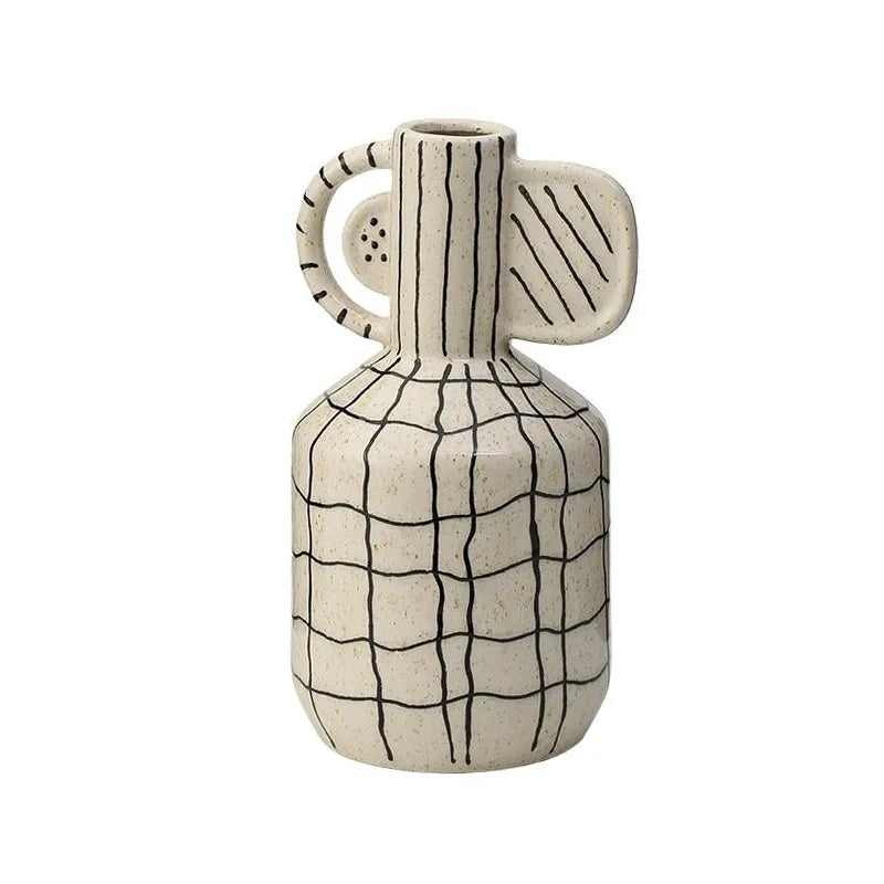 Afralia™ Geometric Line Ceramic Vase Flowerpot Tray Home Decor Accessory