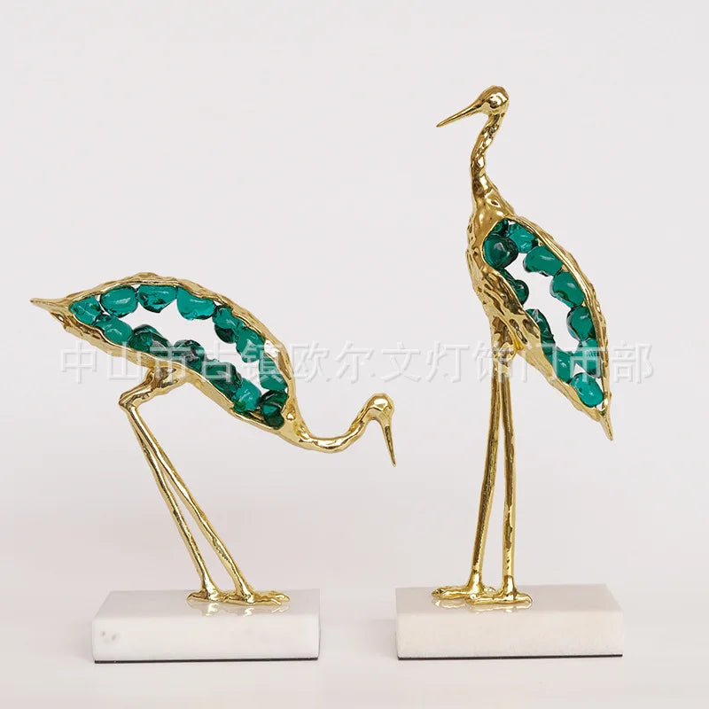 Afralia™ Crystal Crane Sculpture Green Gem Bird Home Decor Figurine