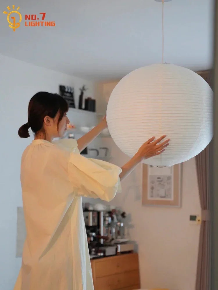 Afralia™ Akari Noguchi LED Pendant Lights Wabi-sabi Round Ball Design for Living Room