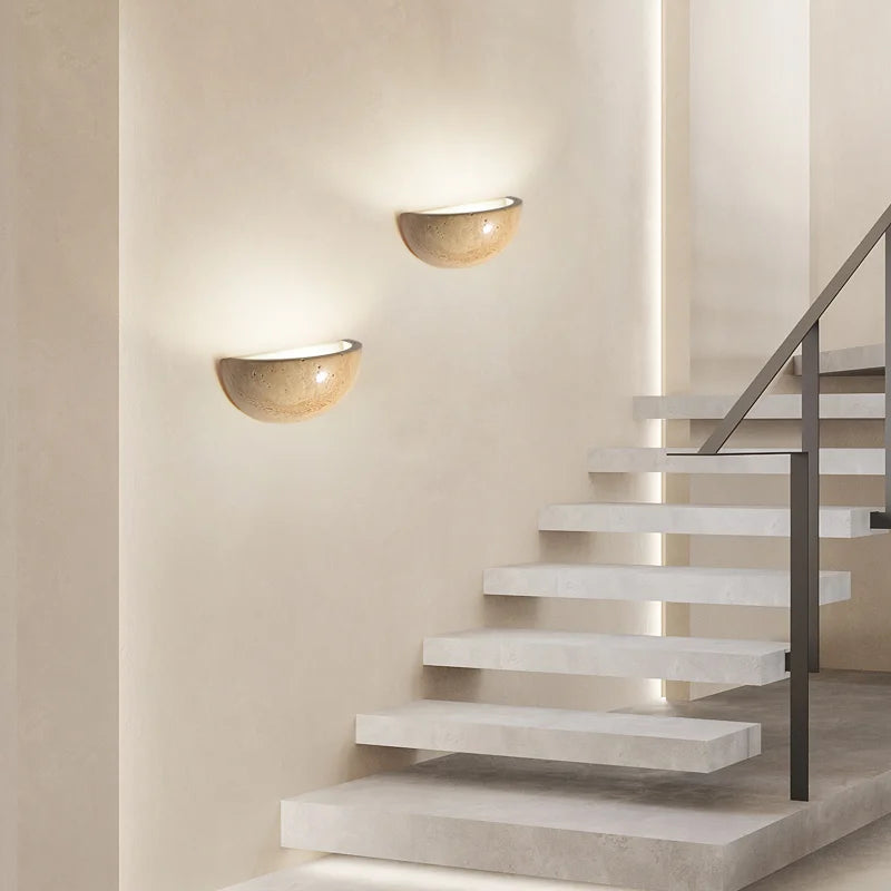 Afralia™ Yellow Travertine Stone Art LED Sconce Wall Lamp