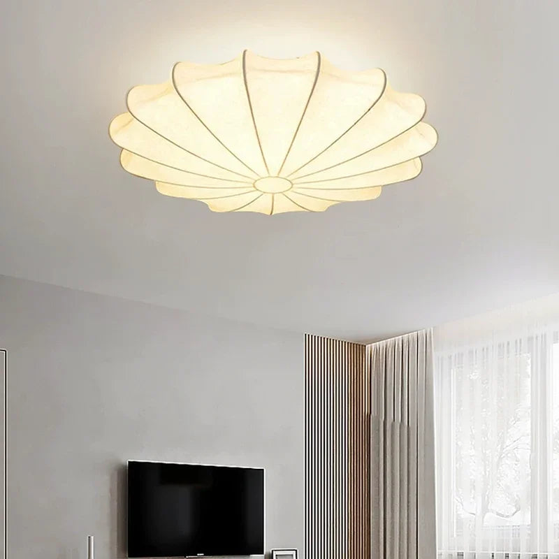 Afralia™ Cream Silk LED Ceiling Lamp for Living Room Bedroom, Nordic Minimalist Style
