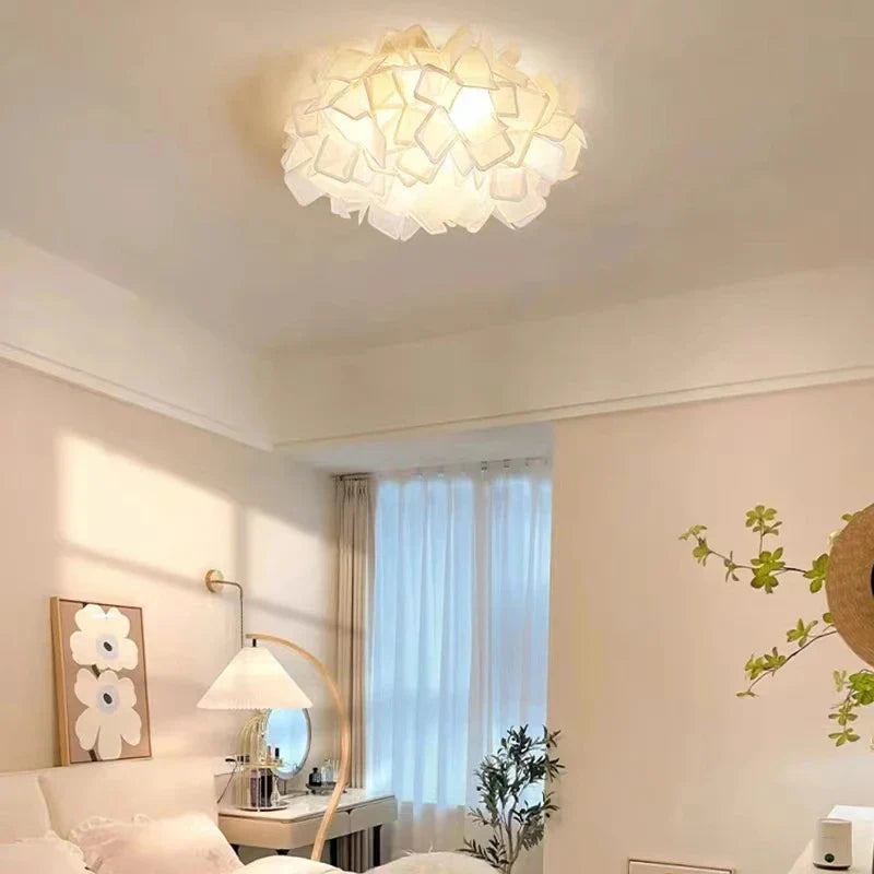 Afralia™ White Flower LED Ceiling Light with Remote Control Dimming for Home Decor