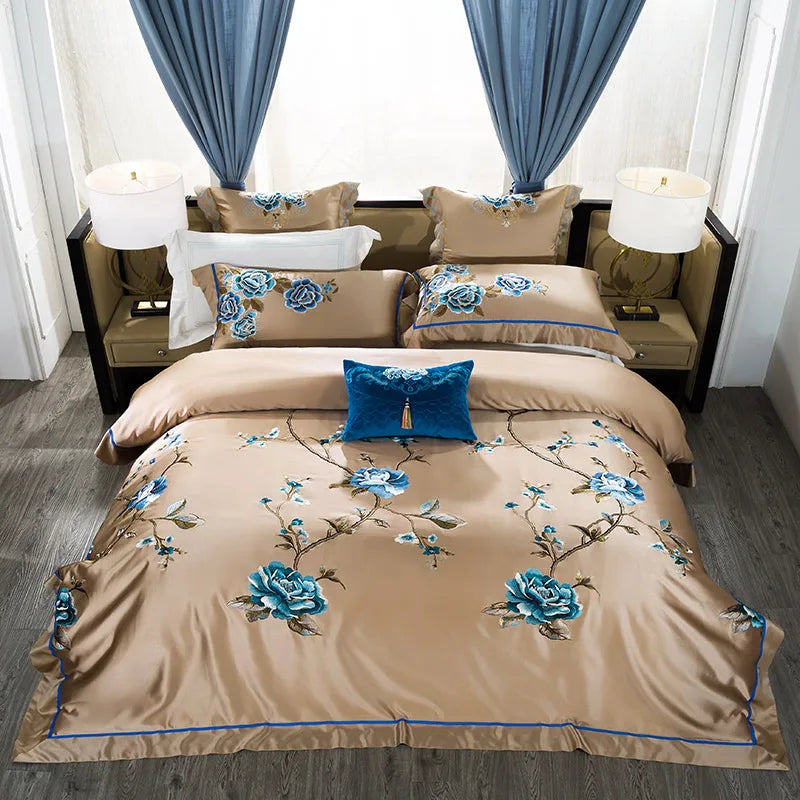 Afralia™ Embroidered Egyptian Cotton Bedding Set - Queen King Linens, 200S Thread Count