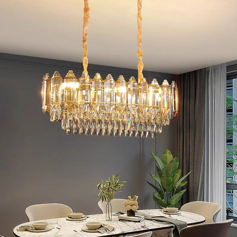 Afralia™ Gold Amber Crystal Chandelier Lights Modern Room Decor Hanging Lamp