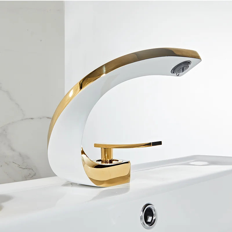 Afralia™ Gold White Bathroom Basin Faucet Cold Hot Water Mixer Sink Tap