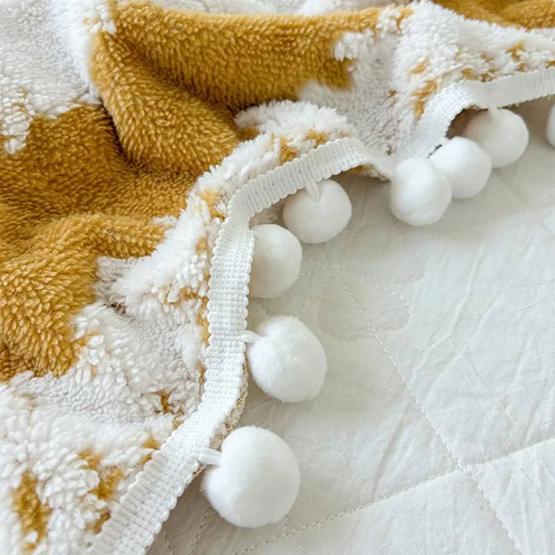 Afralia™ Jacquard Fluffy Ball Lace Blanket | Double Sided Fluff Warm Sofa Cover