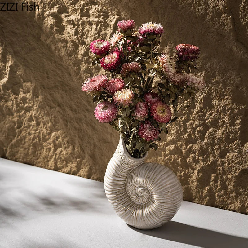 Afralia™ Conch Ceramic Vase for Aesthetic Desk Decor and Flowers Arrangement
