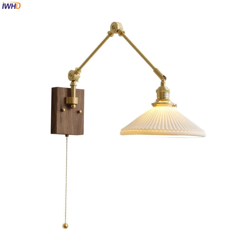 Afralia™ Copper Wall Lamp with Pull Chain Switch, Nordic Design, LED Bulb, Ceramic Lampshade