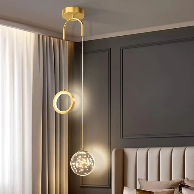 Afralia™ Glass Starry LED Pendant Lights for Nordic Bedroom Chandelier