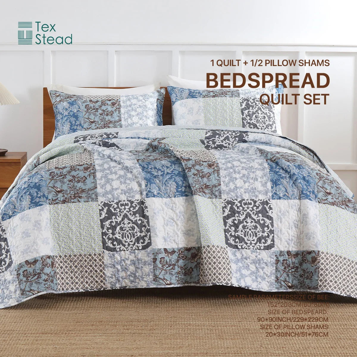 Afralia™ Reversible Cotton Patchwork Bohemian Quilt Set with 2 Pillowcases