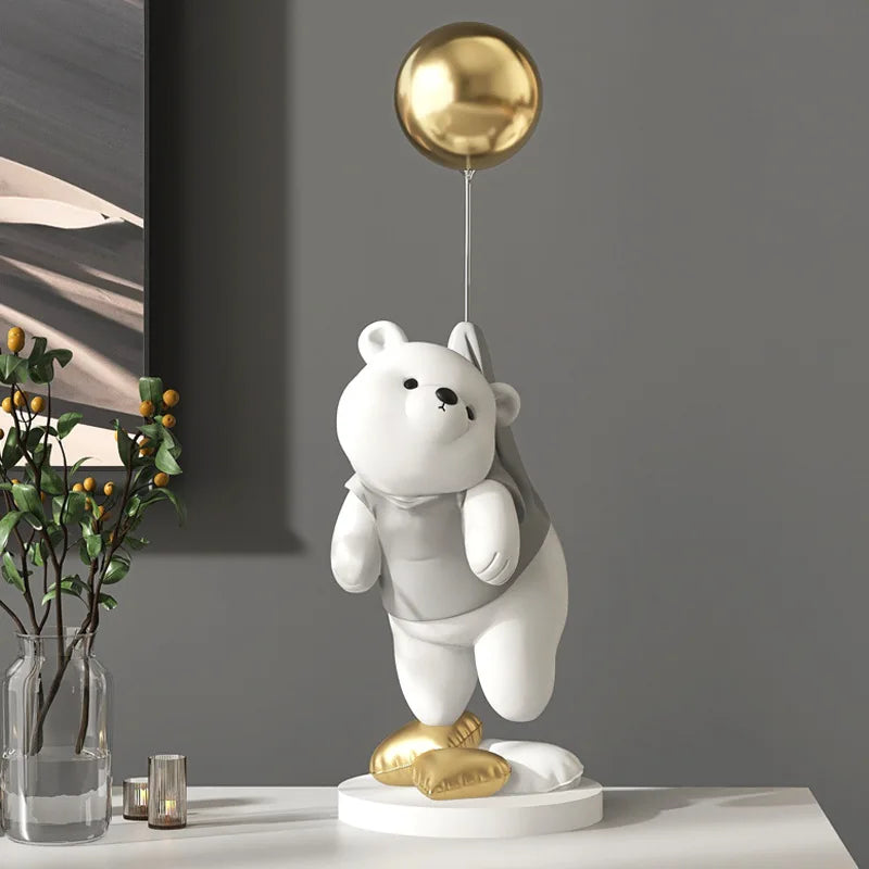 Afralia™ Balloon Polar Bear Resin Ornaments: Home Decor Craft, Office Desk Figurine sculpt